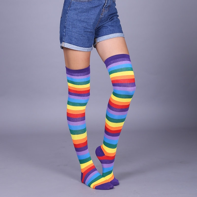 Rainbow Stripe Knee High Socks - Kawaii Fashion Shop | Cute Asian ...