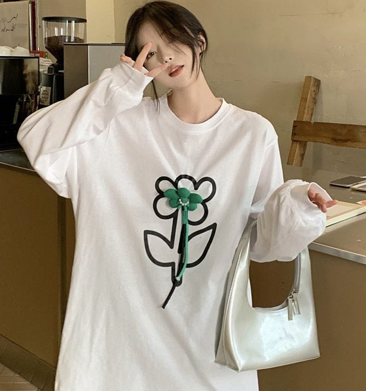 T-shirt ample à fleurs stéréo Kawaii