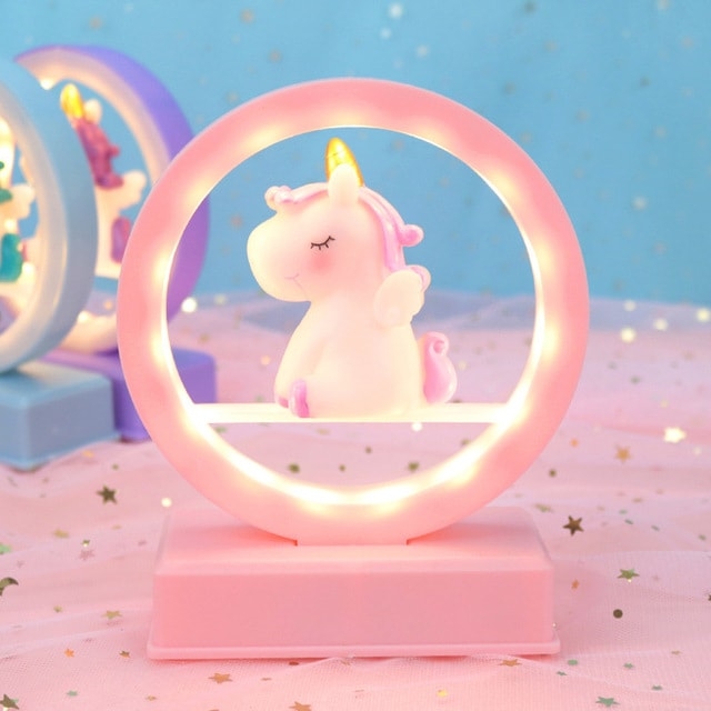 Kawaii Mini Unicorn Pastell Nattlampa