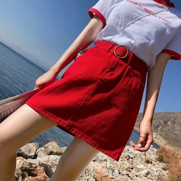 Mini spódniczka dżinsowa z wysokim stanem Spódnica dżinsowa kawaii
