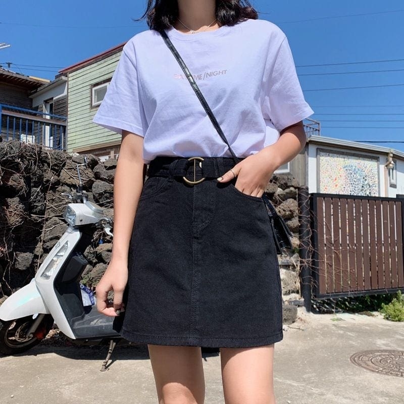 High Waist Mini Denim Skirt - Kawaii Fashion Shop | Cute Asian Japanese ...