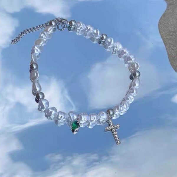 Vitt oregelbundet simulerat pärlhalsband Halsband kawaii