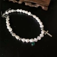Collier de perles artificielles blanches irrégulières Collier kawaii
