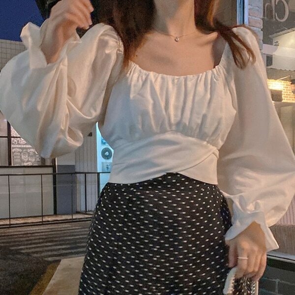 Koreaanse stijl effen slanke sexy blouses Koreaanse kawaii