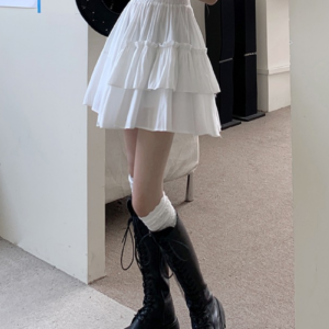 Falda a capas de cintura alta Harajuku Vaqueros de cintura alta kawaii