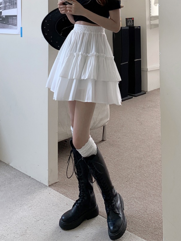Harajuku High-waisted Layered Skirt High Waist Jeans kawaii