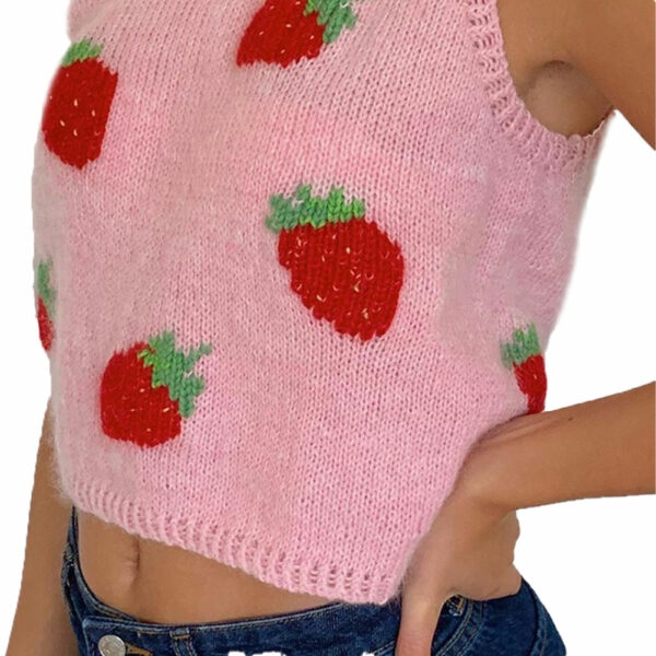 Gilet en tricot fraise Haut court kawaii