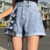 Korean High-waisted Lacing-up Denim Shorts