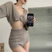 Y2K Solid Color Sexy Shorts Two-piece Suit Knitted Shorts kawaii