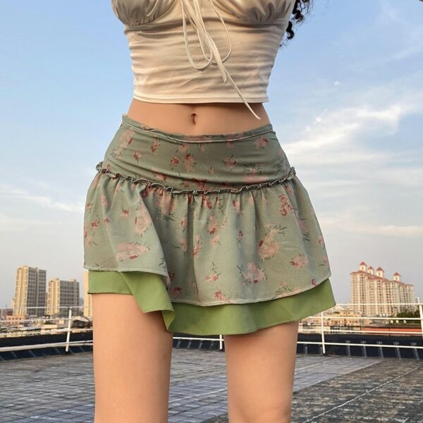 Двойная короткая юбка с цветочным принтом Kawaii Фейрикор каваи