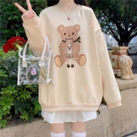 Söt Bear Printed Loose Sweatshirt björn kawaii