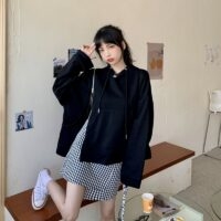 Schöne lockere Kapuzenpullover mit seitlichem Reißverschluss und Tasche Harajuku-Kawaii