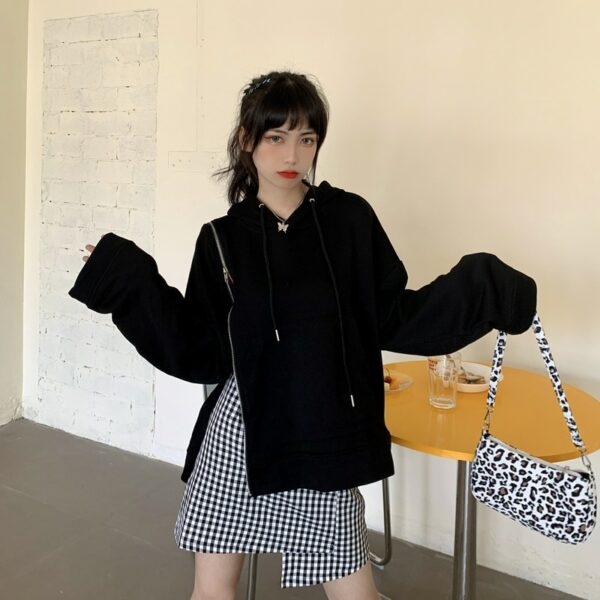 Schöne lockere Kapuzenpullover mit seitlichem Reißverschluss und Tasche Harajuku-Kawaii
