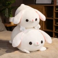 귀여운 흰색 누워있는 토끼 플러시 장난감 동물 귀엽다