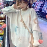 Свободный вязаный свитер Kawaii Moon Star Каваи с длинным рукавом