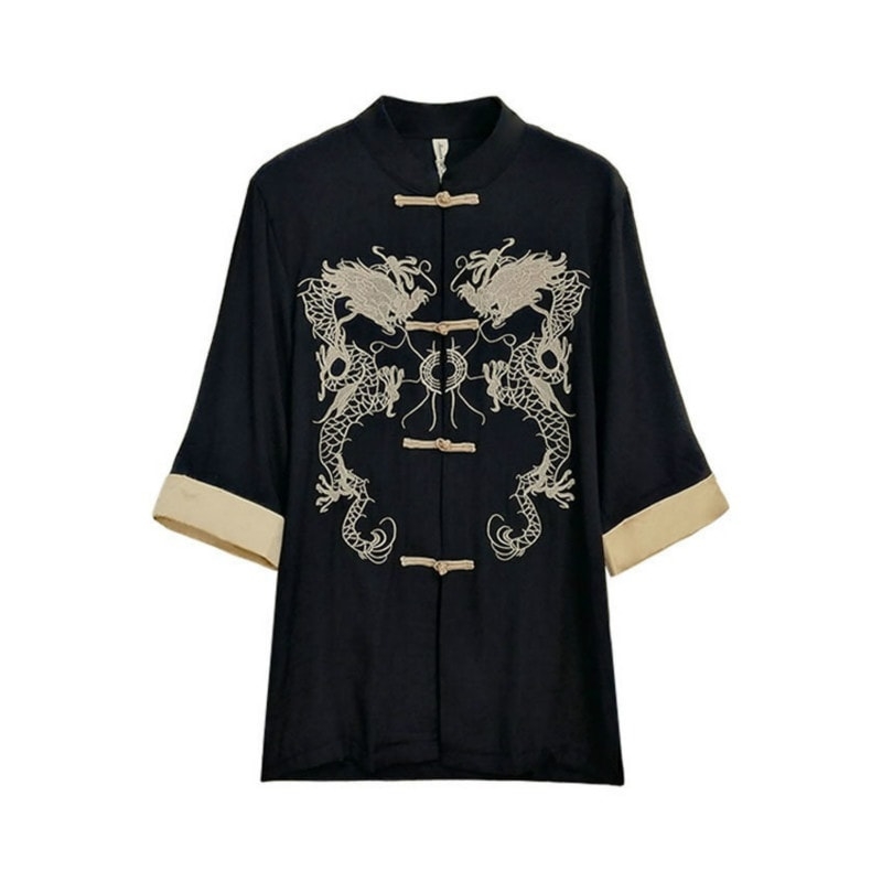 Dragon Embroidered Stand Collar Cheongsam Shirt - Kawaii Fashion Shop ...
