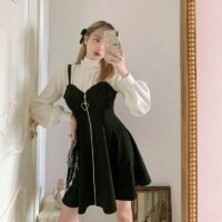 Vintage geruite slipjurken Halflange jurk kawaii
