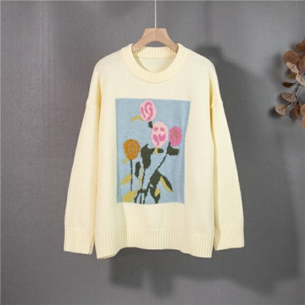 Suéter de punto floral estilo coreano colorfaith kawaii
