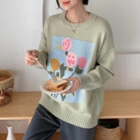 韓国風花柄ニットセーターかわいい