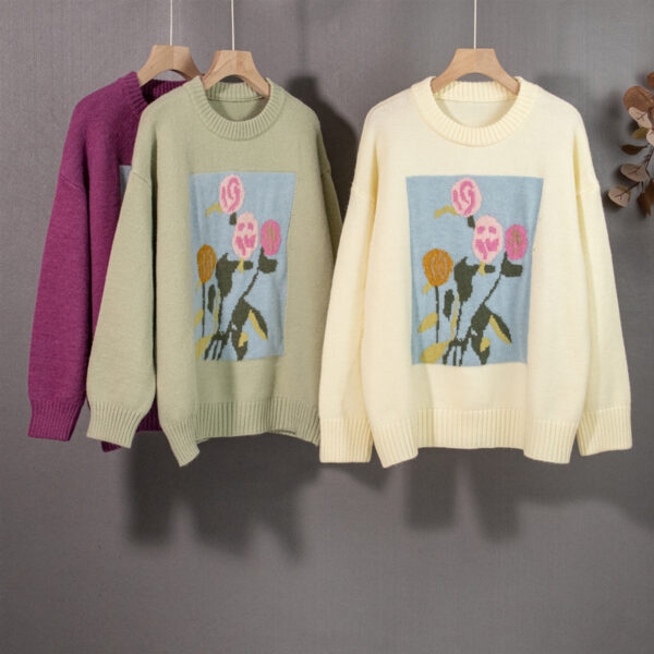 Korean Style Floral Knitted Sweater Colorfaith kawaii