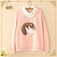 Gefälschtes zweiteiliges T-Shirt mit Kaninchen-I-Love-It-Aufdruck Kawaii Kapuzenpullis