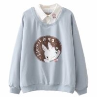 Rabbit I Love It 프린트 페이크 투피스 티셔츠 후드티 카와이
