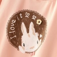 Rabbit I Love It 프린트 페이크 투피스 티셔츠 후드티 카와이