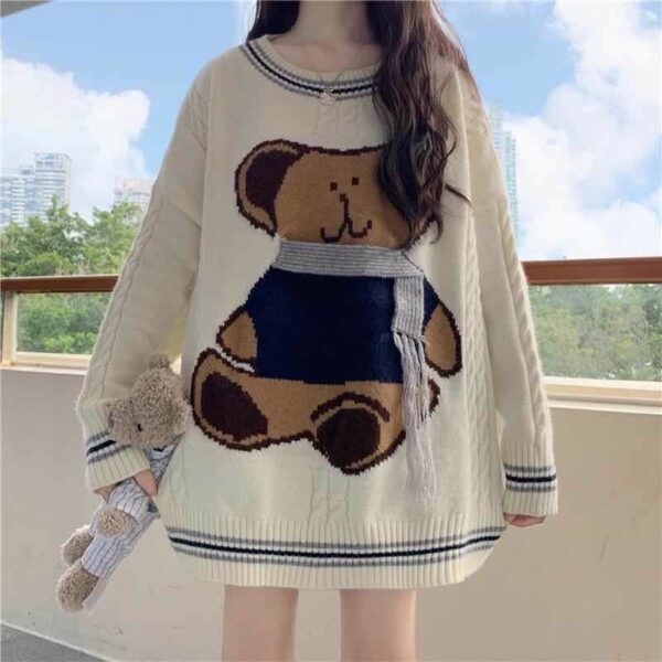 Suéter de malha com cabo de urso Kawaii urso kawaii