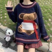 Suéter de punto de ochos con osito Kawaii oso kawaii