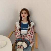 Harajuku dubbelfärgad Falbala Splice-tröja Koreansk kawaii