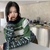 하라주쿠 더블 컬러 팔발라 스플라이스 스웨터 한국어 귀엽다
