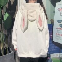 Sweats à capuche épissure oreilles de lapin Kawaii Harajuku kawaii