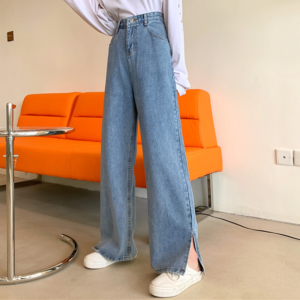 Calça jeans de cintura alta com bolso grande Harajuku Calça jeans kawaii