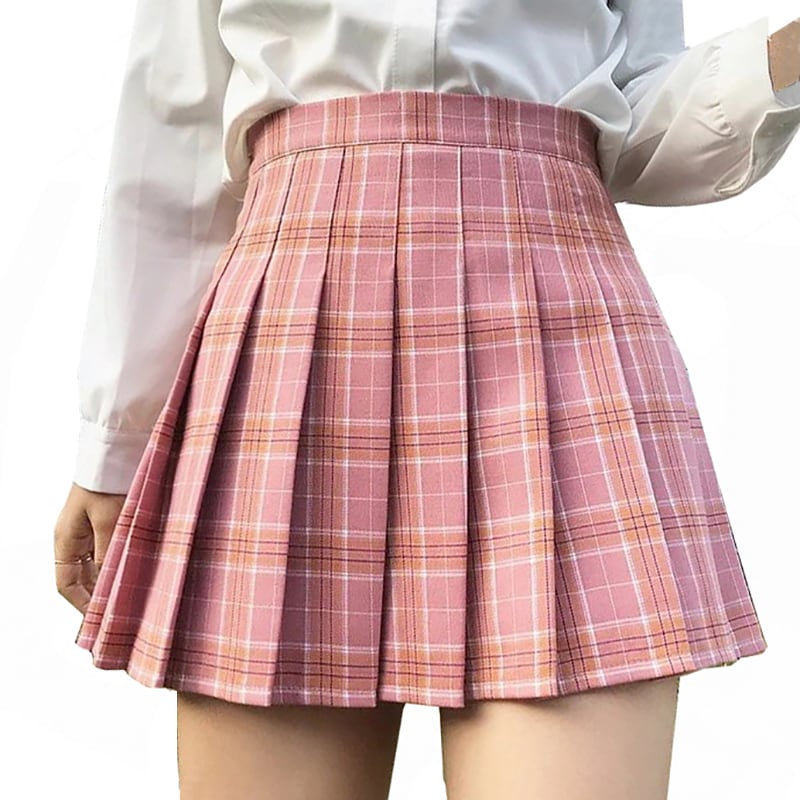 Compra online de Saia xadrez coreana macia, rosa, plissada, cintura alta,  harajuku, saia xadrez, saia kawaii, tênis, roupas japonesas, roupas kawaii,  japão