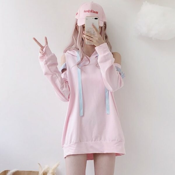 Kawaii off-shoulder roze hoodies Cosplay-kawaii