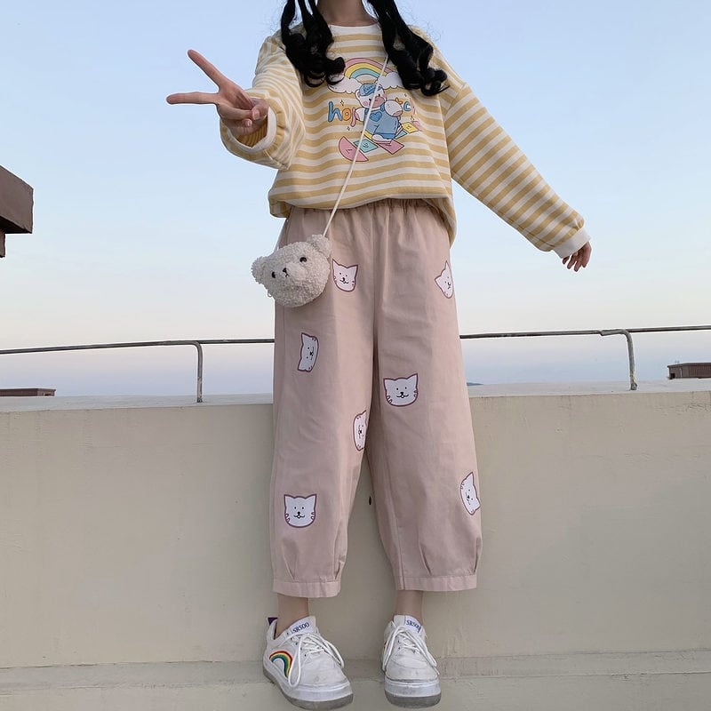 Kawaii Bear Print Cute Pants For Women Soft, Cute, And High Waisted For  Casual And Students 211006 From Kong00, $17.19
