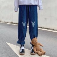 Haftowane spodnie jogger Kawaii Rabbit Śliczne kawaii