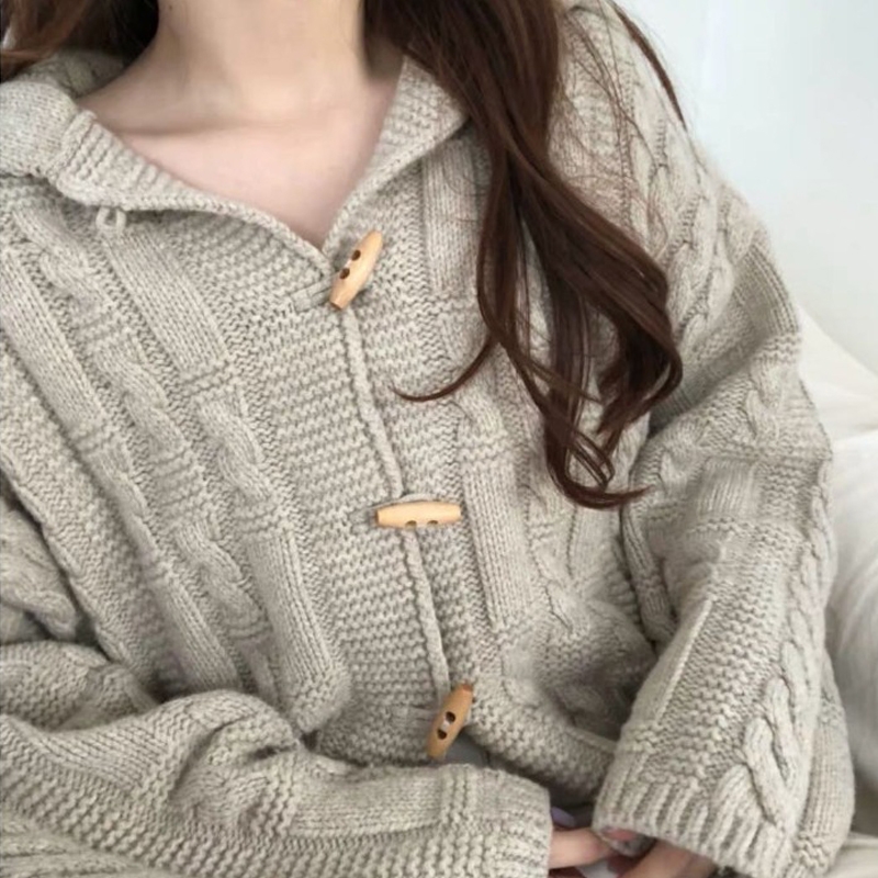 Kawaii Horn Button Cable Knitted Cardigan - Kawaii Fashion Shop | Cute ...