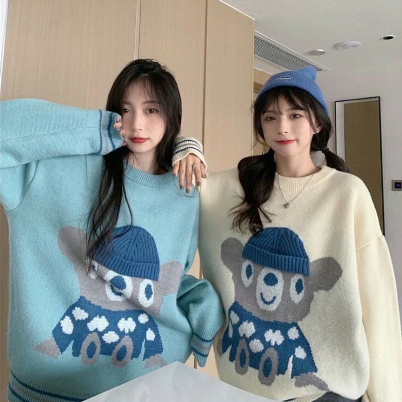 Kawaii Double Color Bear Knitted Sweater - Kawaii Fashion Shop | Cute ...