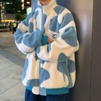 한국 패션 젖소 대비 색 후드티 소 귀엽다