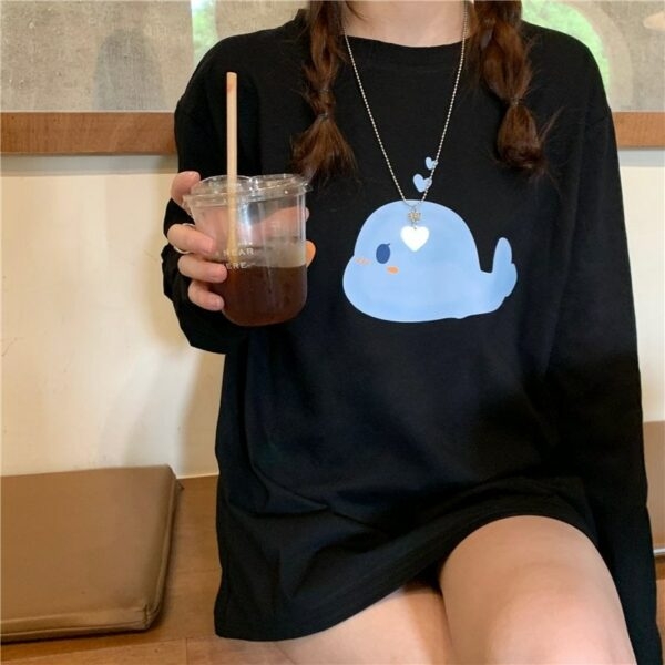 Kawaii Cetacean Printed Loose T-shirt Cetacean kawaii
