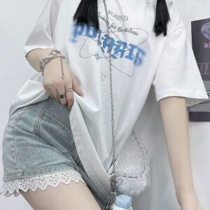 Lockeres Sommer-T-Shirt mit Buchstaben-Print Egirl kawaii