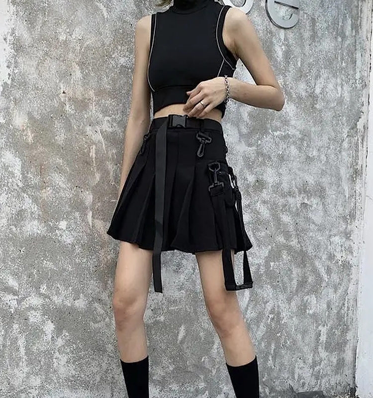 Tooling Style Pleated Skirts With Pocket - Kawaii Fashion Shop | Cute ...