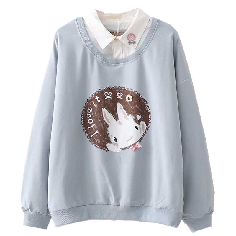 Rabbit I Love It 프린트 페이크 투피스 티셔츠