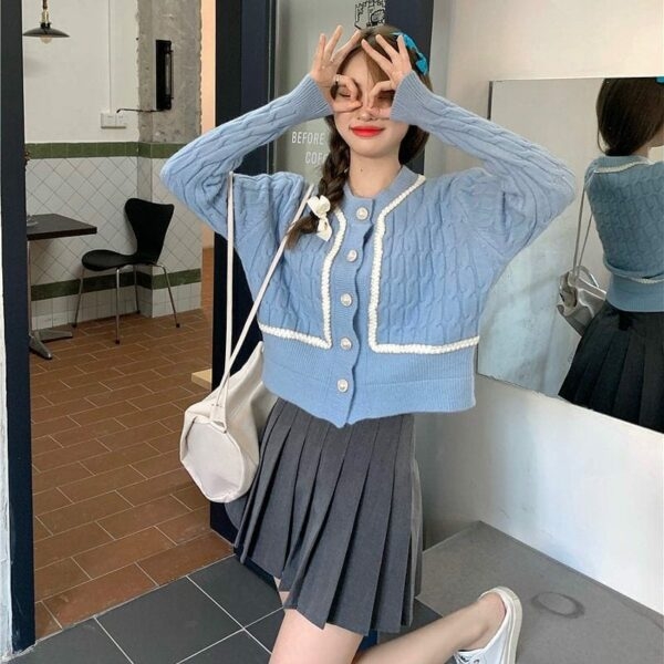 Kawaii Cable Knitted Splice Cardigan - Kawaii Fashion Shop | Cute Asian ...