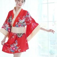 Red Floral Japanese Cute Female Kimono Japanese kawaii