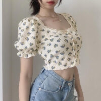 Vintage bloemenprint topjes T-shirt kawaii