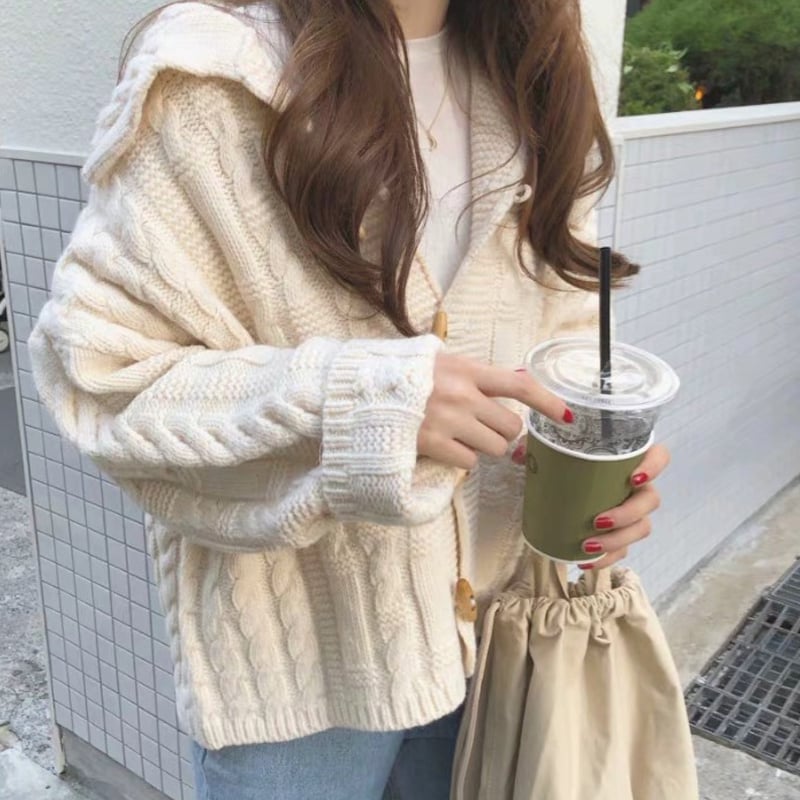 Solid Color Horn Long Sleeve Cardigan  Long sleeve knitted cardigan, Long sleeve  cardigan, Long sleeve knit