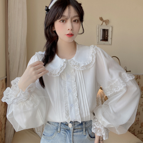 Kawaii Doll Collar Lace Splash Shirt Blusas kawaii