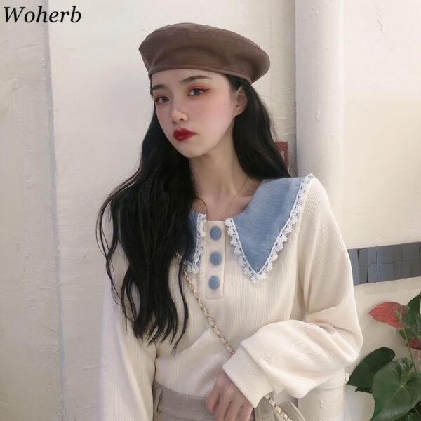 Suéter com gola de boneca estilo coreano Cardigãs kawaii